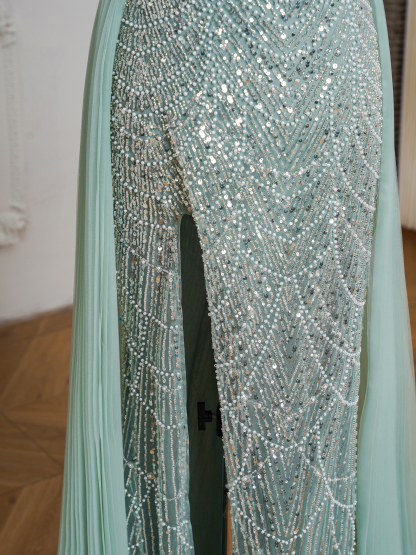 BMbridal Sparkling Strapless Mermaid Gown with High - Slit and Tulle Train: A Showstopper for Special Occasions