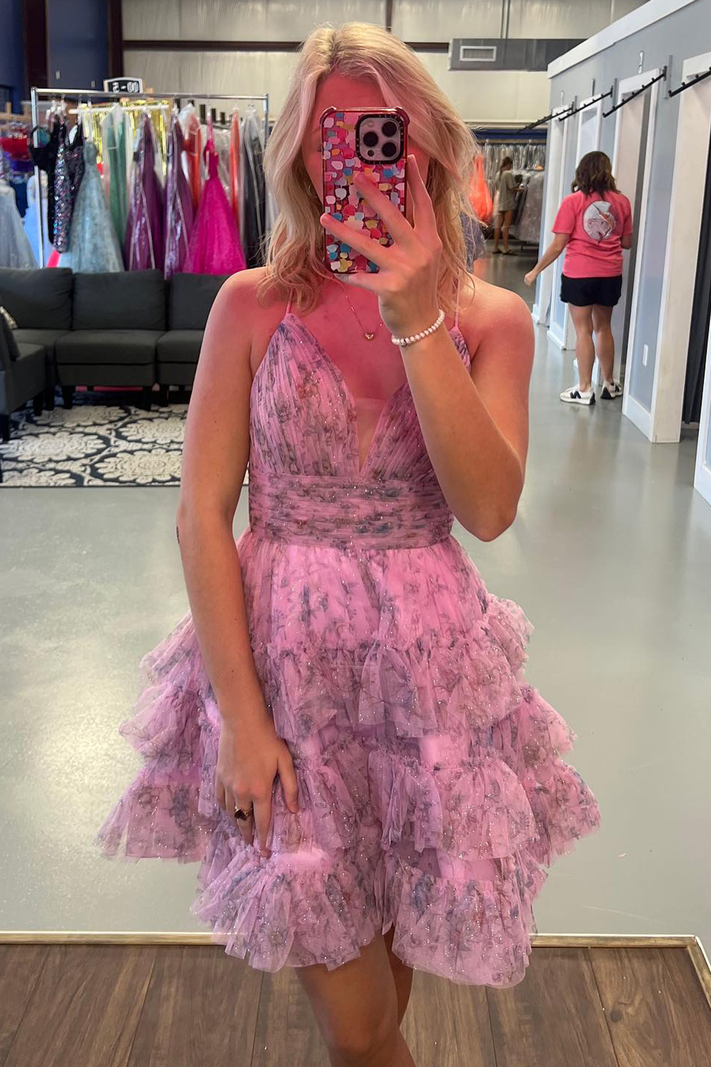 Pink A Line Ruffled Short Homecoming Dress-BMbridal