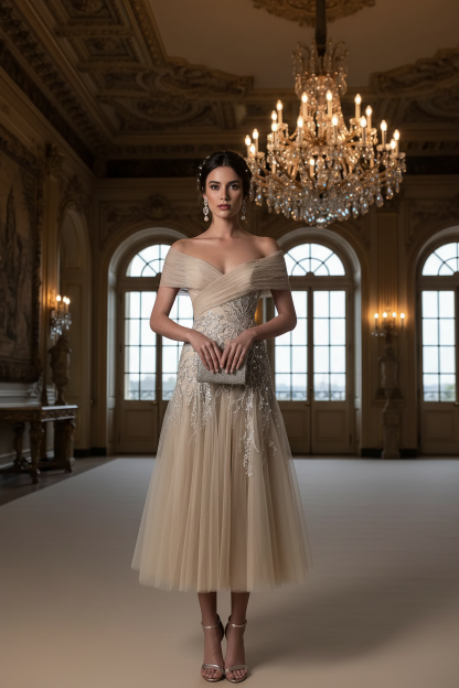 Gorgeous Short A-line Off-the-shoulder Beading Prom Dresses Wedding Dresses With Lace