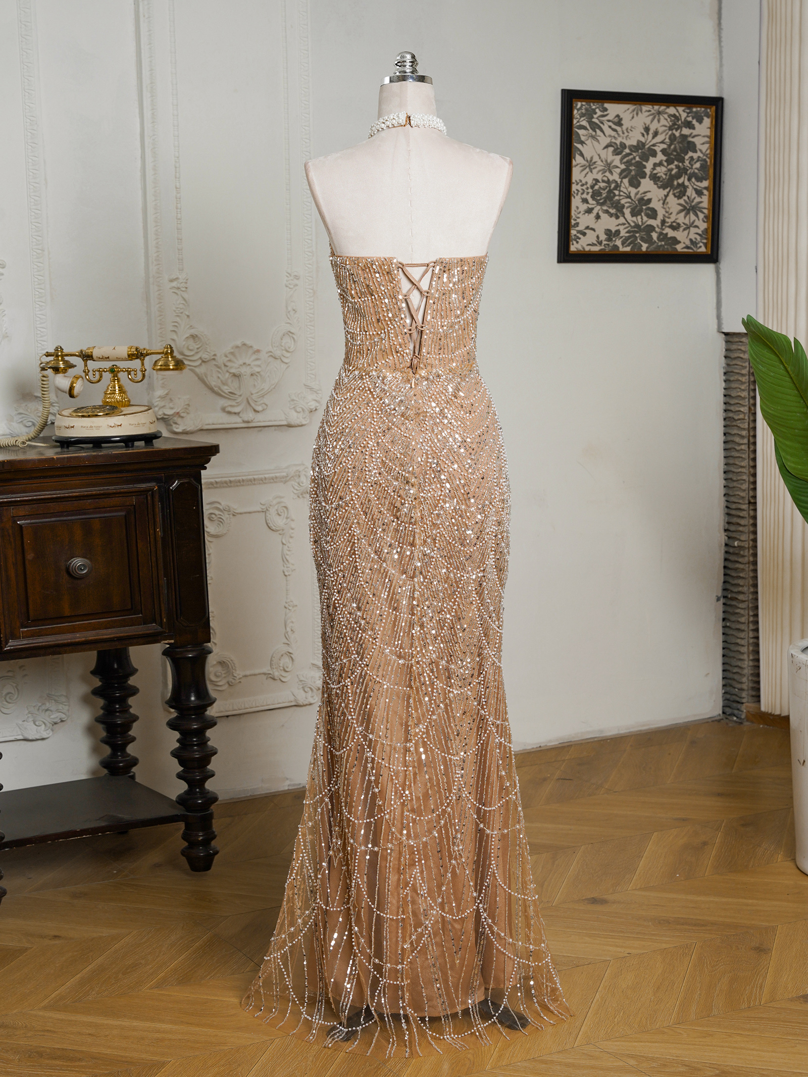 BMbridal Sparkling Strapless Mermaid Gown with High - Slit and Tulle Train: A Showstopper for Special Occasions