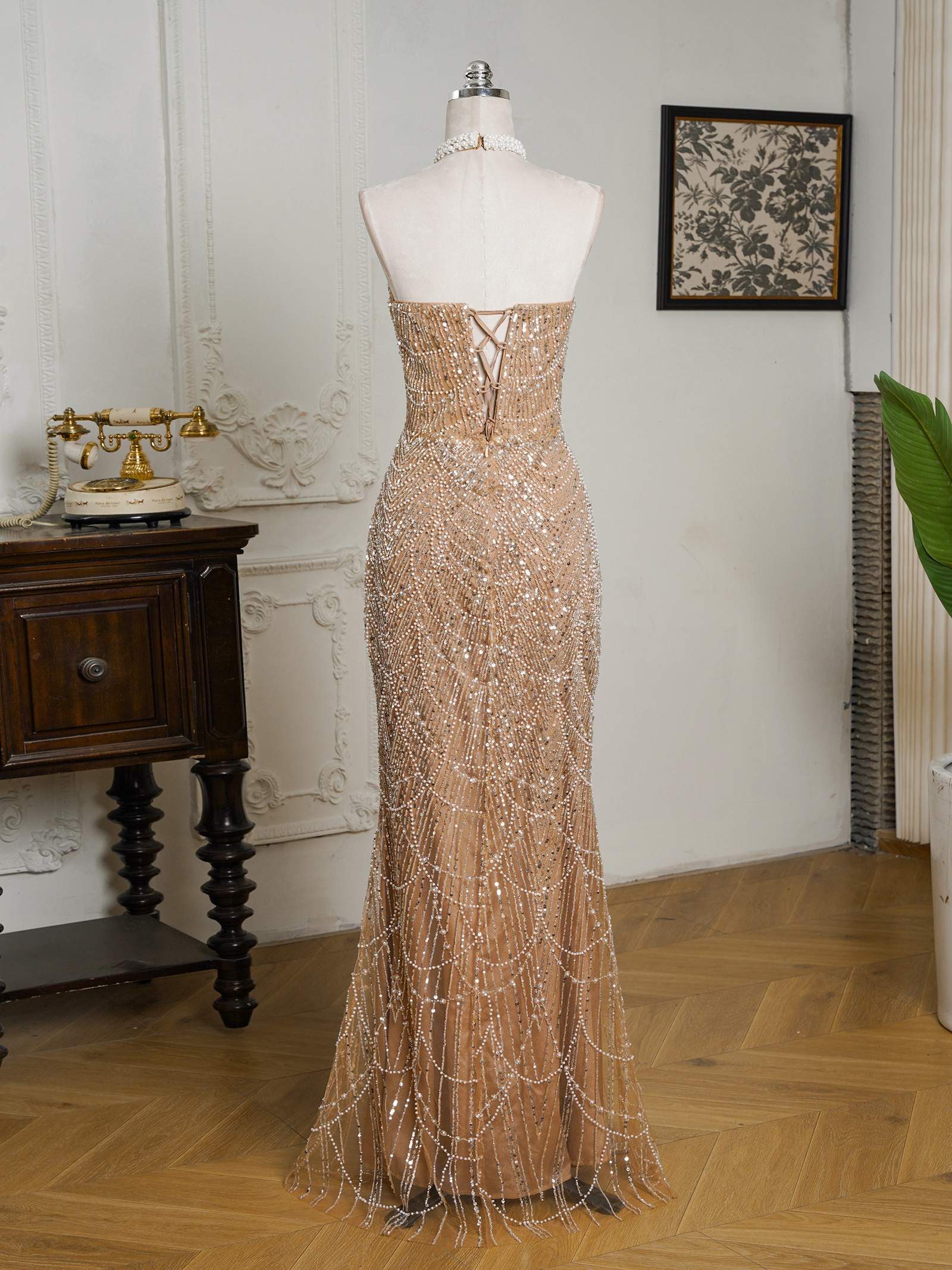 BMbridal Sparkling Strapless Mermaid Gown with High - Slit and Tulle Train: A Showstopper for Special Occasions-BMbridal