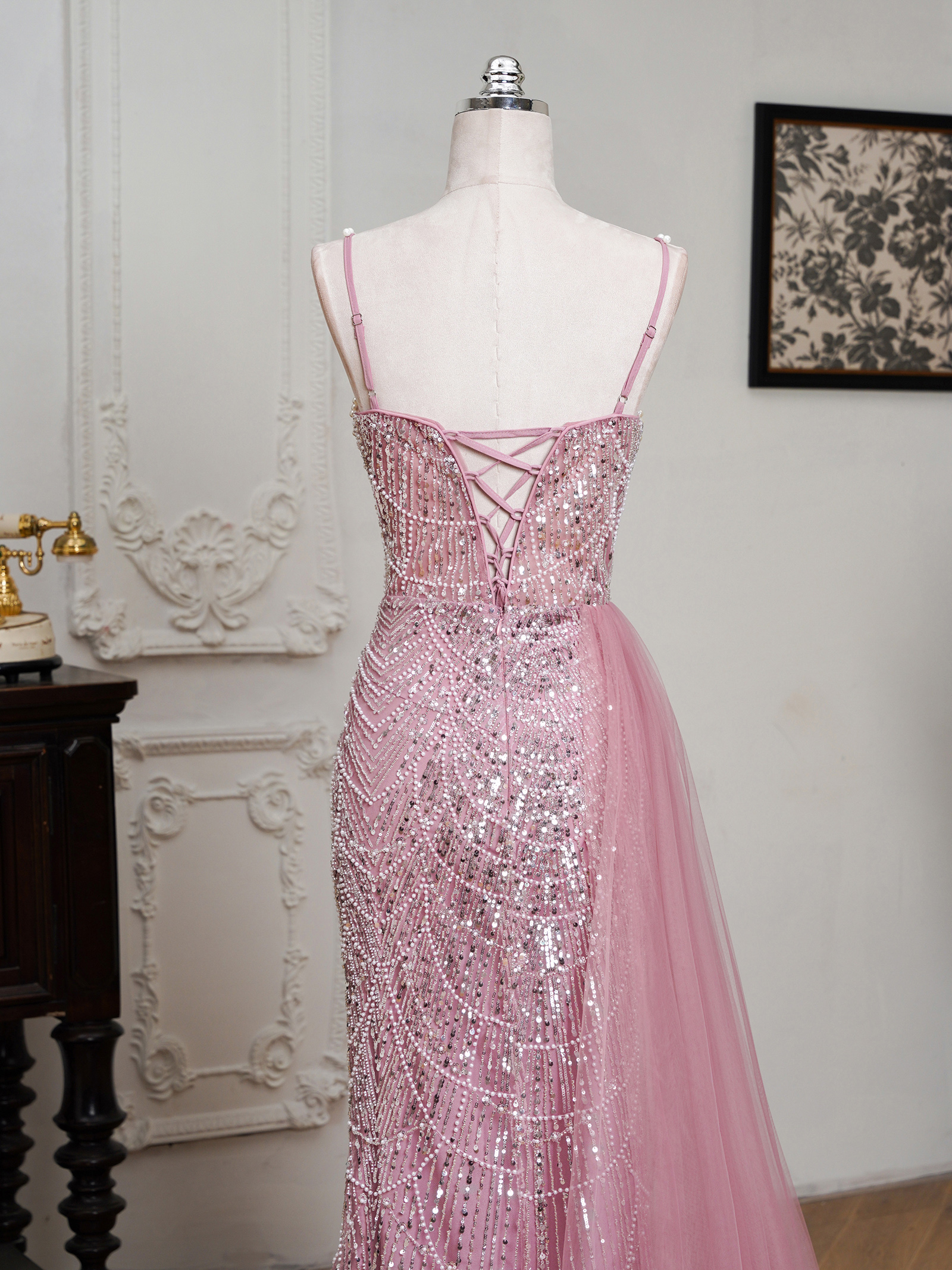 BMbridal Sparkling Strapless Mermaid Gown with High - Slit and Tulle Train: A Showstopper for Special Occasions