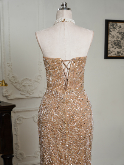 BMbridal Sparkling Strapless Mermaid Gown with High - Slit and Tulle Train: A Showstopper for Special Occasions