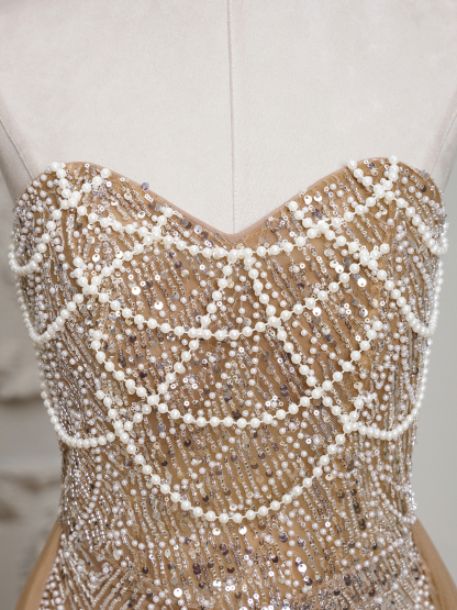 BMbridal Sparkling Strapless Mermaid Gown with High - Slit and Tulle Train: A Showstopper for Special Occasions