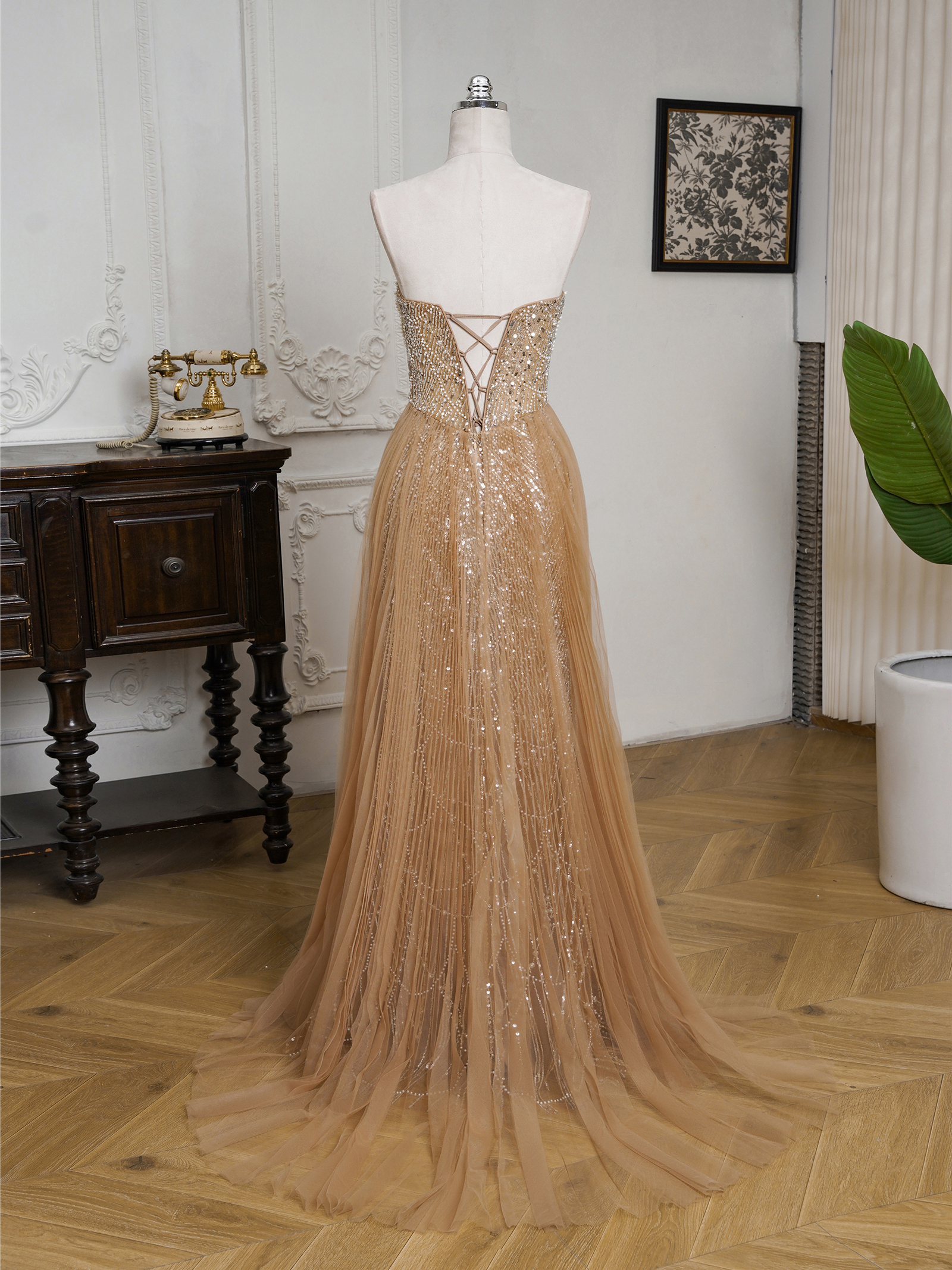 BMbridal Sparkling Strapless Mermaid Gown with High - Slit and Tulle Train: A Showstopper for Special Occasions