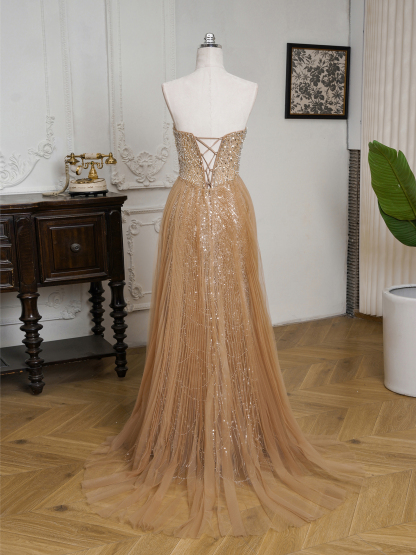 BMbridal Sparkling Strapless Mermaid Gown with High - Slit and Tulle Train: A Showstopper for Special Occasions