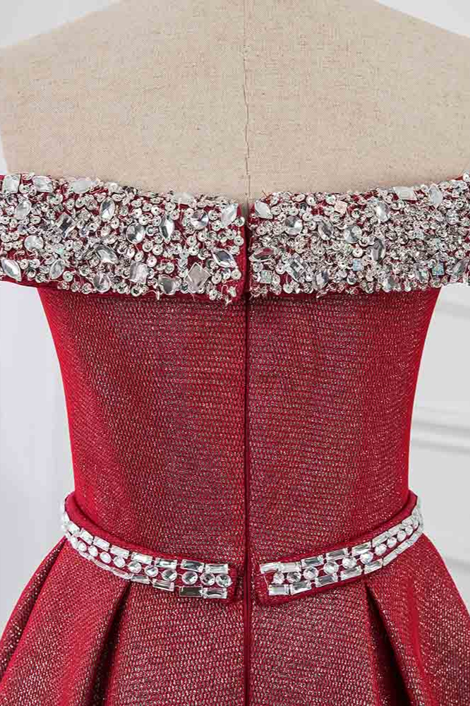 BMbridal Gorgeous Off-the-Shoulder Beading Burgundy Prom Dress with Sash