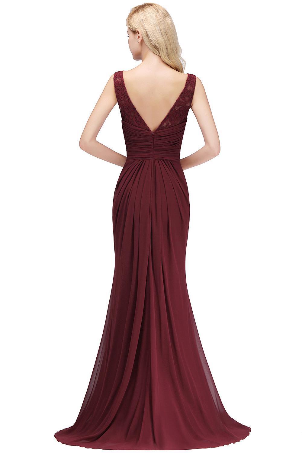 BMbridal Mermaid Burgundy Chiffon Ruffles Evening Dress
