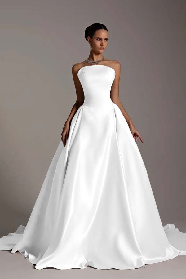 Chic Strapless Sleeveless A Line Long Prom Dress With Pleated
