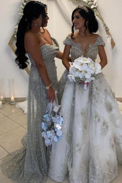 BMbridal Sequins One Shoulder Mermaid Prom Dress With Slit