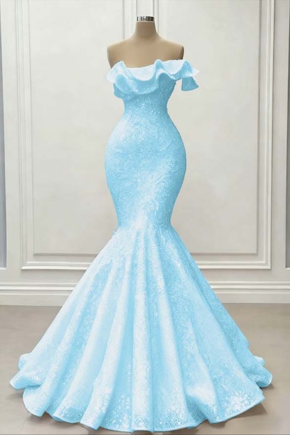 Red Gorgeous Strapless Mermaid Sequins Prom Dress With Embroidery On Sale