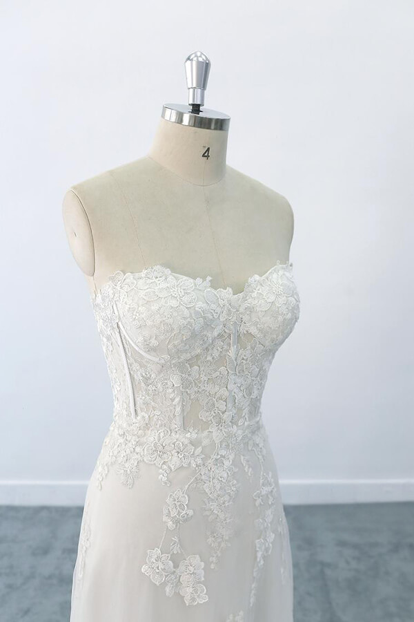 BMbridal Appliques Strapless Tulle Sheath Wedding Dress On Sale-BMbridal
