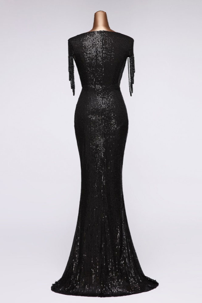 BMbridal Elegant V-Neck Beading Long Mermaid Prom Dresses with Short Sleeves Online