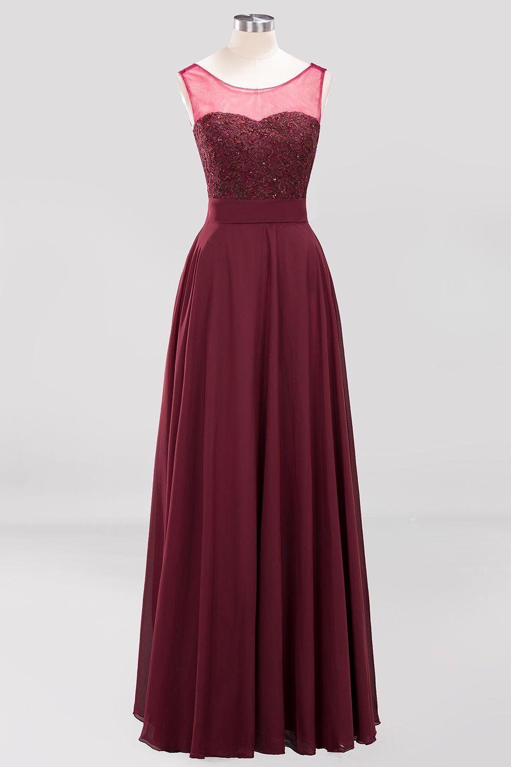 BMbridal Gorgeous Lace Jewel Affordable Pink Bridesmaid Dress with Beadings-BMbridal