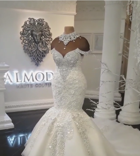 Bmbridal Off-the-Shoulder Mermaid Wedding Dress With Appliques Beads-BMbridal