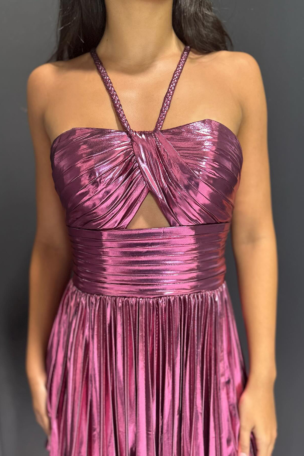 Sparkly Fuchsia A-Line Halter Pleated Short Homecoming Dress