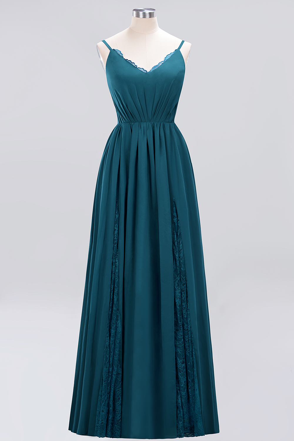 BMbridal Elegant Spaghetti Straps Long Bridesmaid Dress Lace V-Neck Maid of Honor Dress-BMbridal