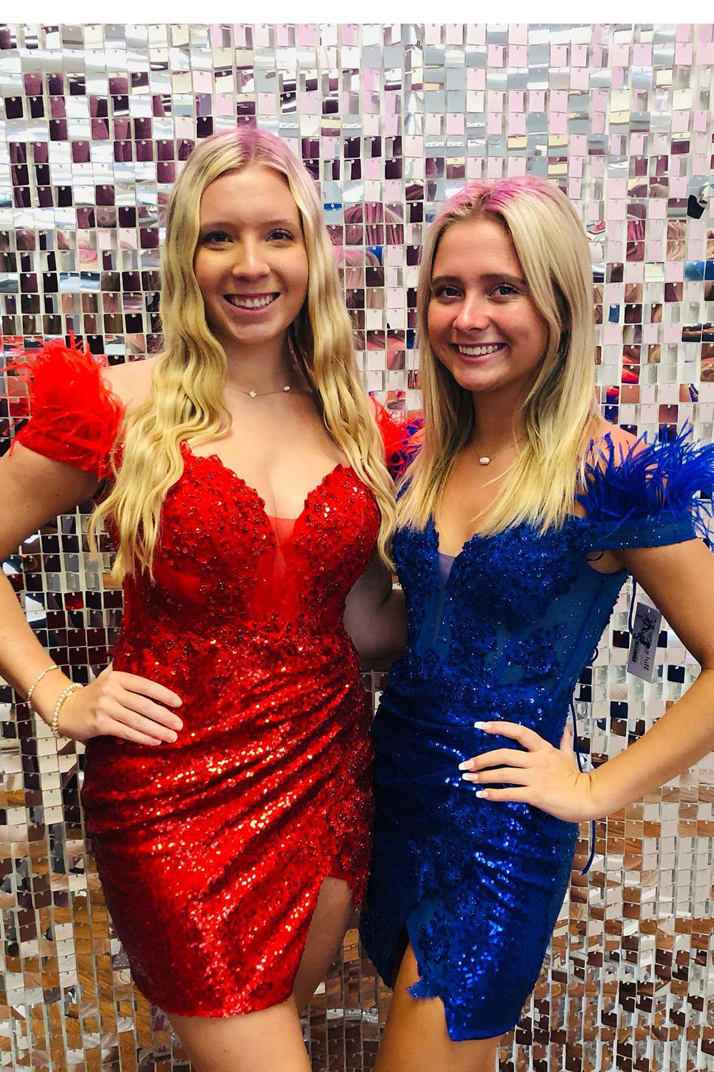 Sparkly Red Off the Shoulder Tight Short Homecoming Dress with Feathers-BMbridal