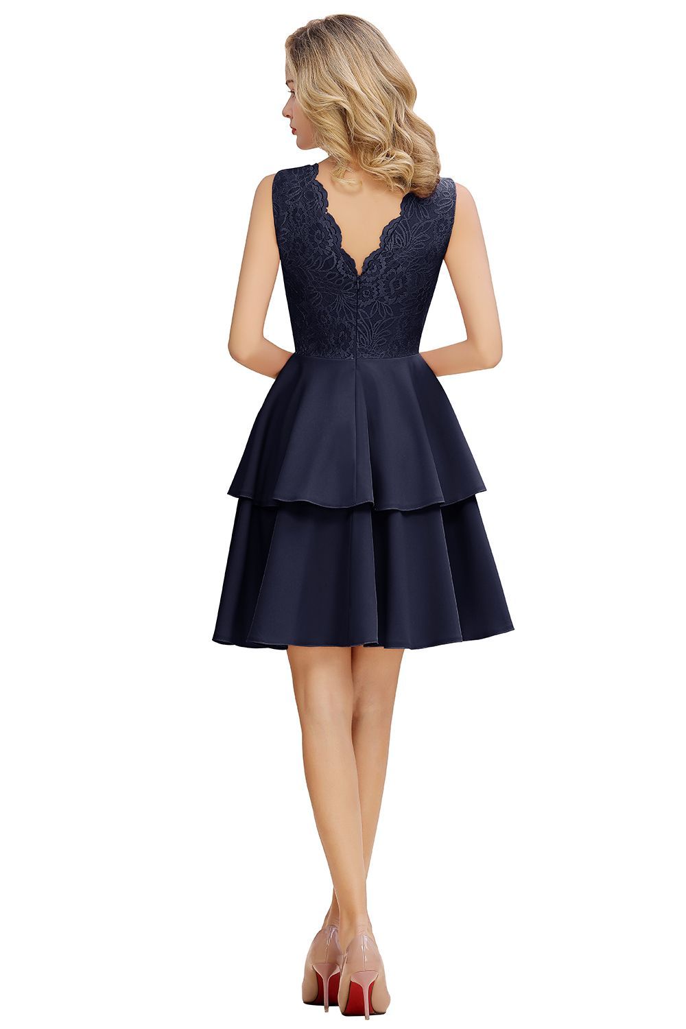BMbridal Lovely Sleeveless Lace Short Prom Dress Mini Party Gowns With Two Layers