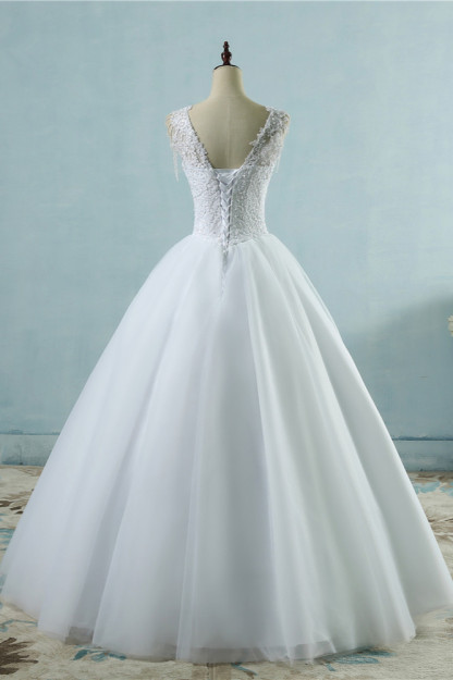 BMbridal Glamorous Straps Sweetheart White Wedding Dress Sleeveless Appliques Beadings Bridal Gowns
