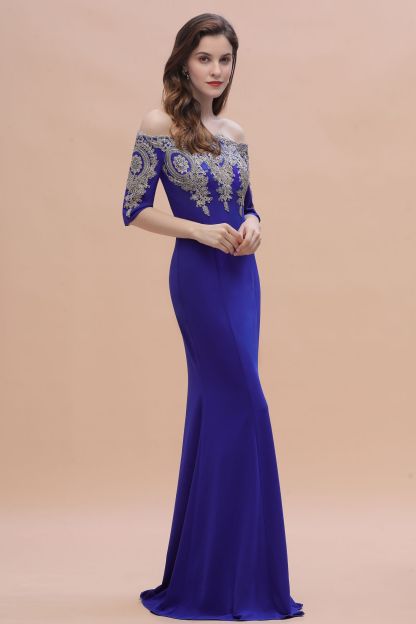 BMbridal Mermaid Off-Shoulder Chiffon Lace Half Sleeve Evening Dress