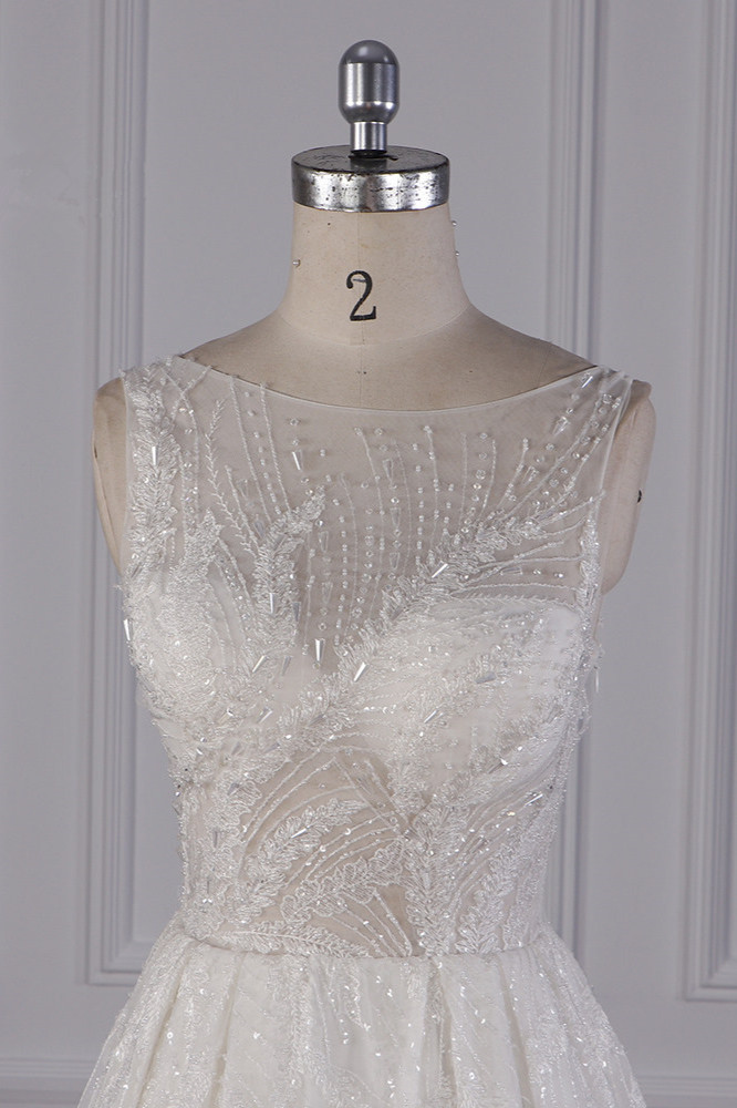 BMbridal Sparkly Beadings A-Line Ruffle Wedding Dress Jewel Appliques Bridal Gowns On Sale-BMbridal