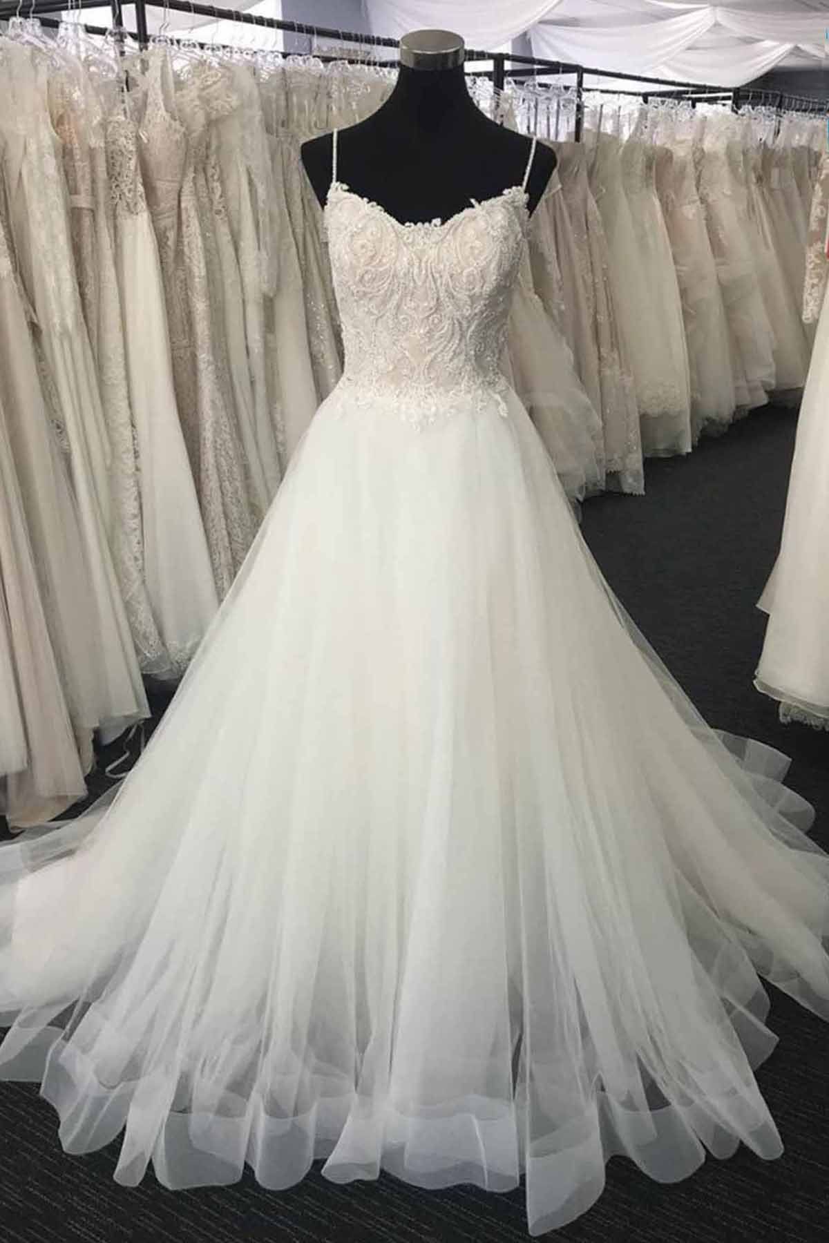 BMbridal Gorgeous Sweetheart White Lace Wedding Dress Appliques Long Bridal Gowns On Sale