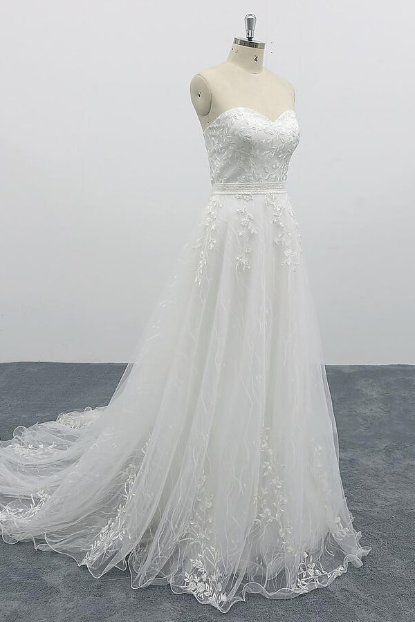 BMbridal Strapless Tulle Chapel Train A-line Wedding Dress On Sale-BMbridal