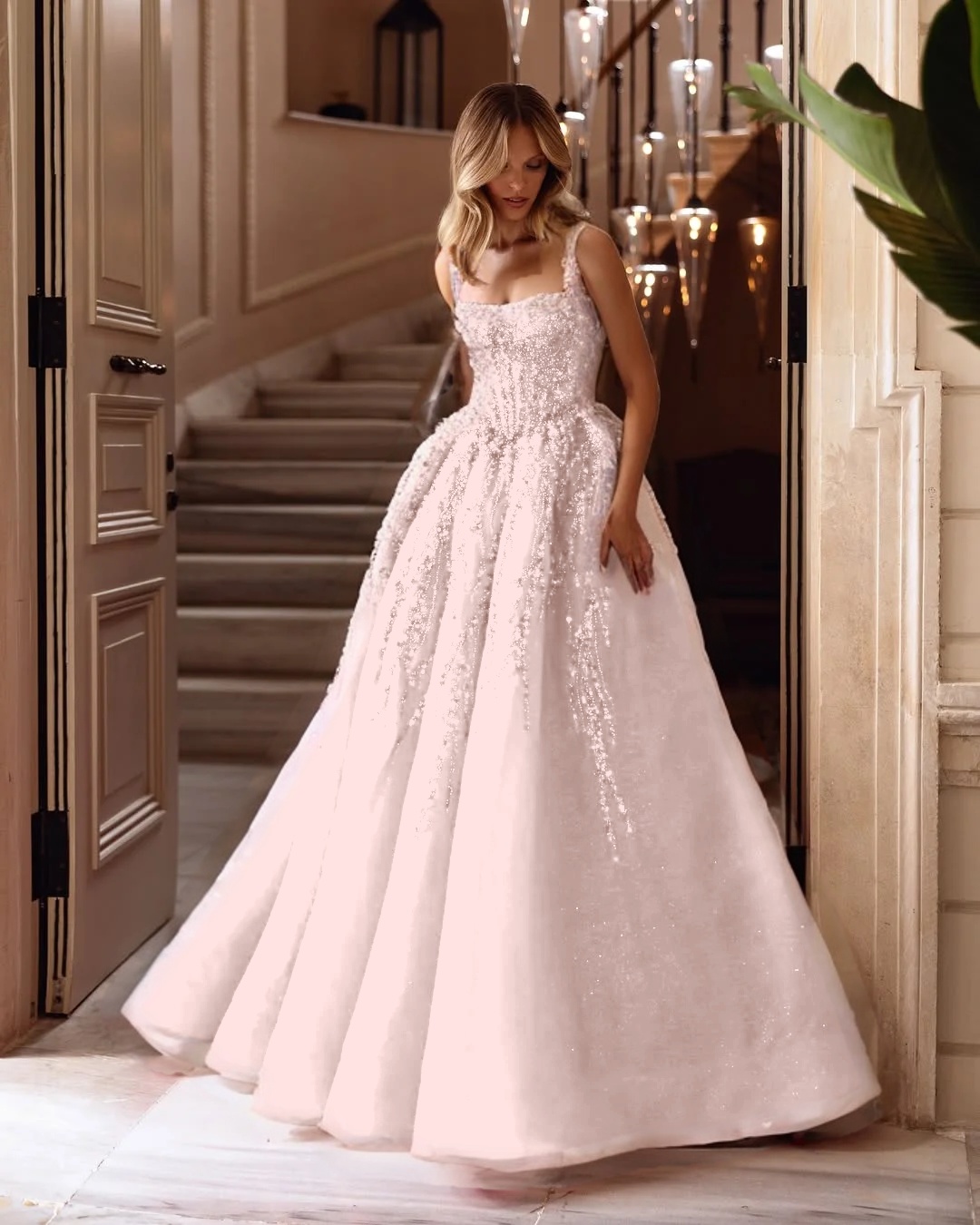 Spaghetti Strap Sleeveless Long A Line Prom Dress With Beading