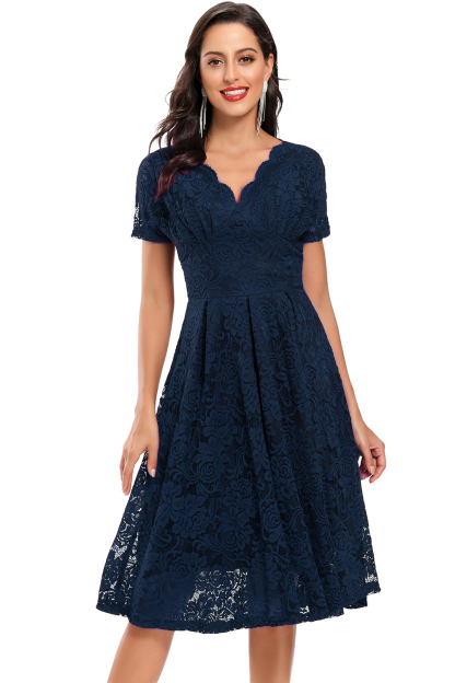 BMbridal Lace Short Sleeve V-Neck Mini Party Dress