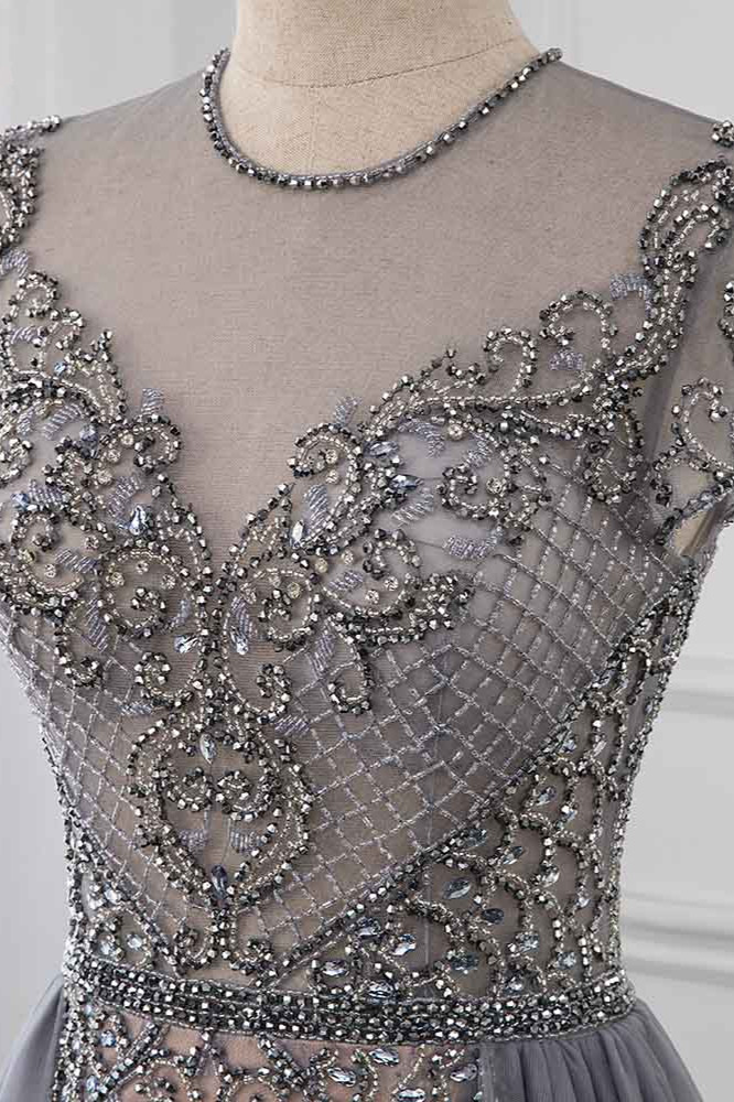 BMbridal Stylish Jewel Appliques Short Sleeves Prom Dresses with Rhinestone Online