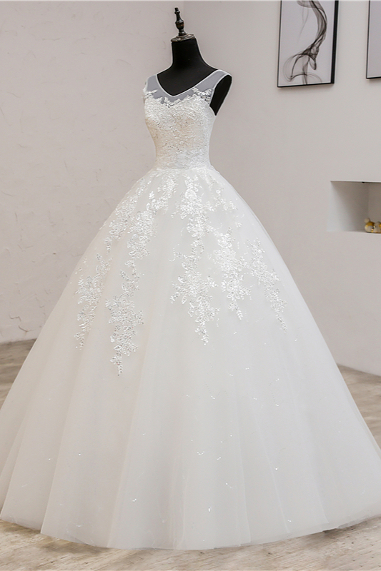 BMbridal Glamorous Sweetheart Tulle Lace Wedding Dress Ball Gown Sleeveless Appliques Ball Gowns On Sale-BMbridal