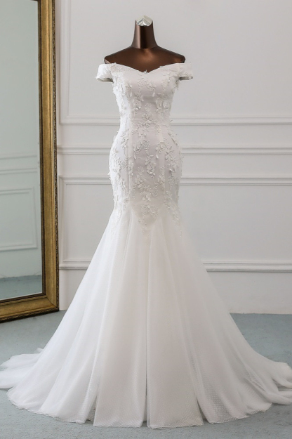 BMbridal Gorgeous Tulle Sweetheart Long Mermaid Wedding Dresses with Lace Online