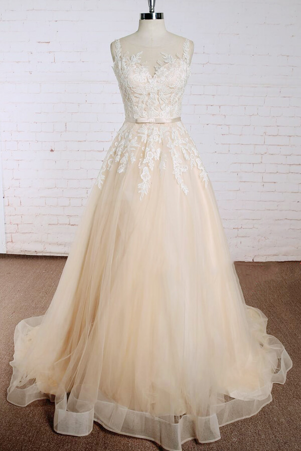 BMbridal Elegant Appliques Tulle A-line Wedding Dress On Sale-BMbridal