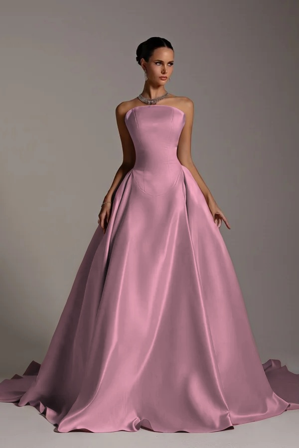 Chic Strapless Sleeveless A Line Long Prom Dress With Pleated
