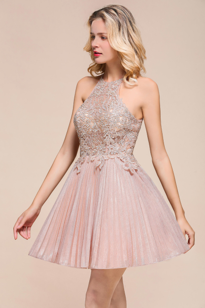 BMbridal Lovely Halter Lace Short Prom Dress Sleeveless Mini Party Gowns