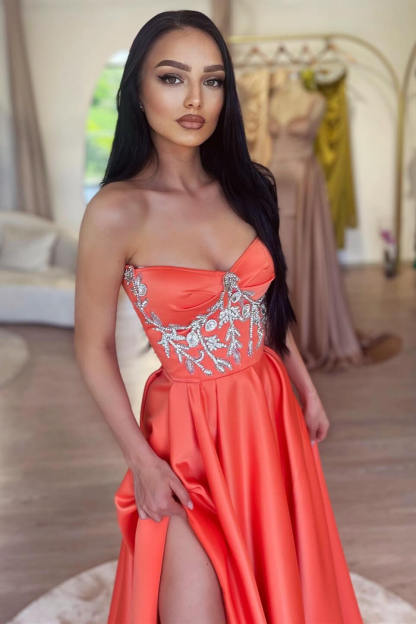 Hot Sale Watermelon Sweetheart Prom Dress A-Line Slit Long