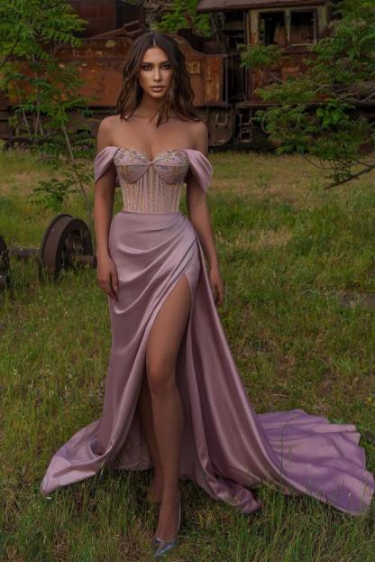 Bmbridal Off-the-Shoulder Prom Dress Mermaid Slit With Beadings