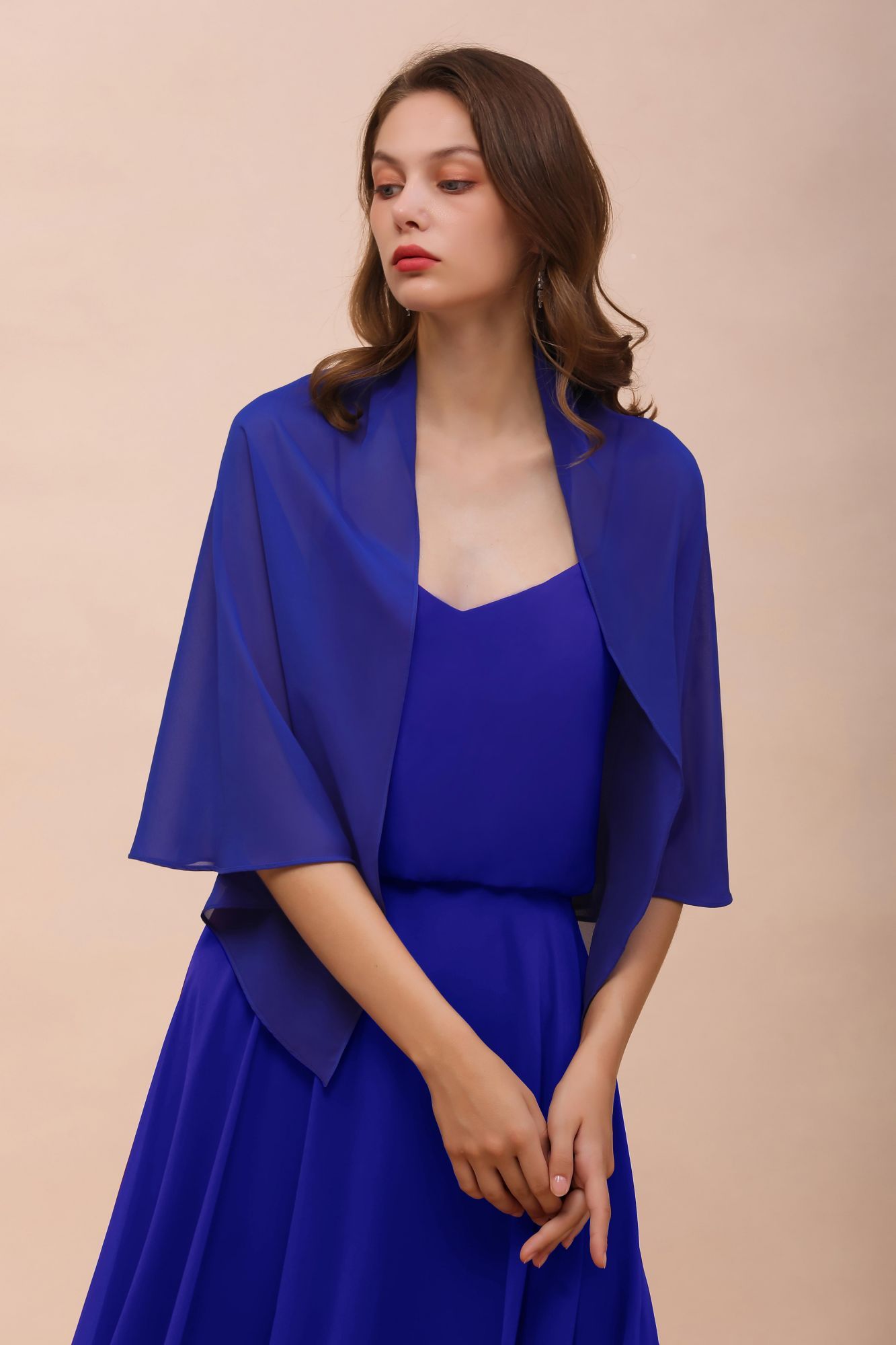 BMbridal Royal Blue Chiffon Special Occasions Wraps-BMbridal