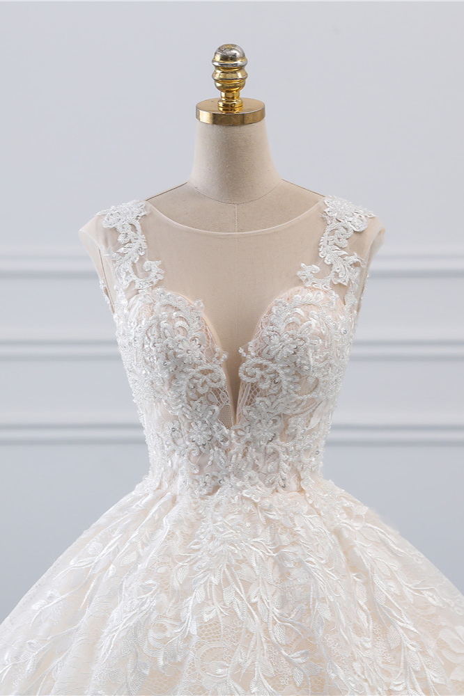 BMbridal Exquisite Jewel Sleelveless Lace Wedding Dress Ball Gown appliques Bridal Gowns Online