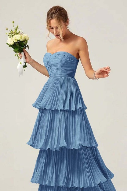 Strapless Sweetheart Sleeveless Long Prom Dress With Ruffles