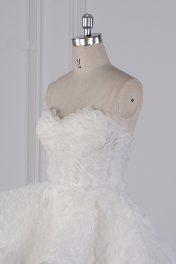 BMbridal Chic Hi-Lo Strapless Tulle Wedding Dress Appliques Sleeveless Bridal Gowns Online-BMbridal