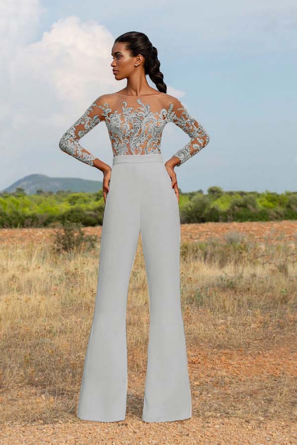 High-Grade White Embroidery Extraordinary Waist Slim Fit Party Jump Suit