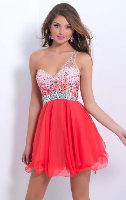 BMbridal A-line One Shoulder Chiffon Party Dress With Crystal