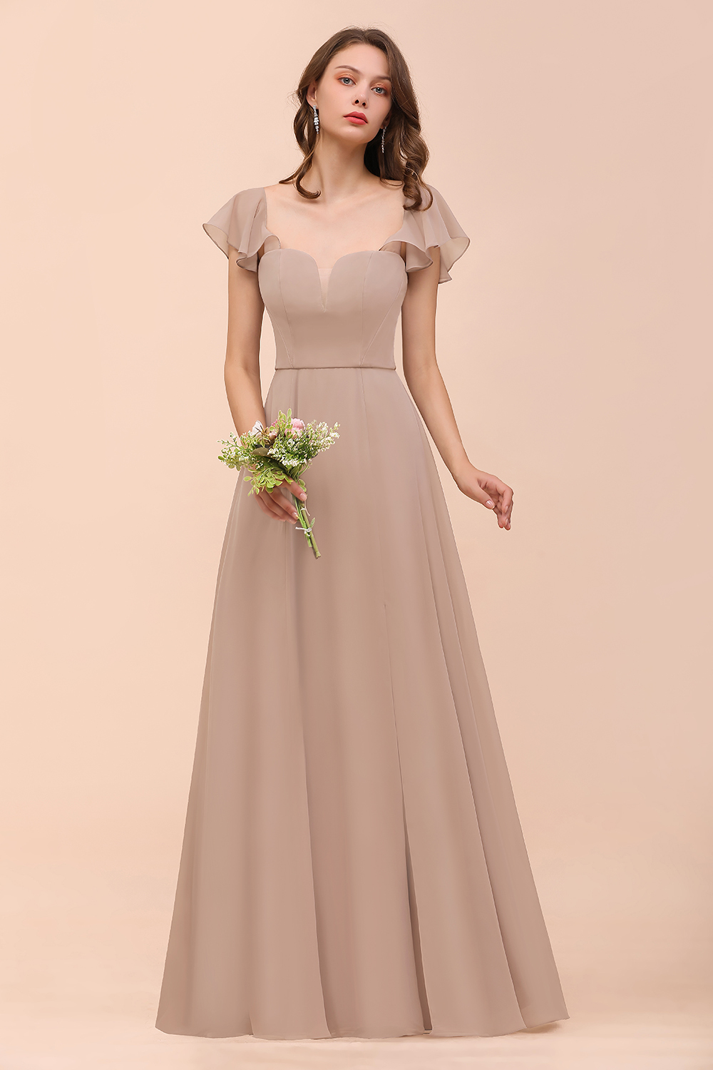 BMbridal Elegant Chiffon Slit Affordable Bridesmaid Dresses with Short Sleeves-BMbridal