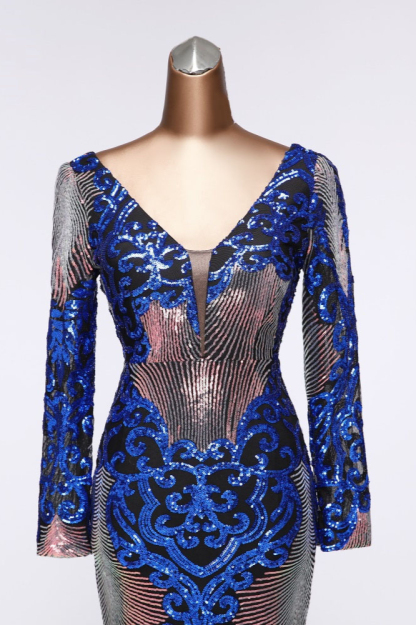 BMbridal Sparkly Sequined V-Neck Mermaid Long Prom Dresses with Long Sleeves Online