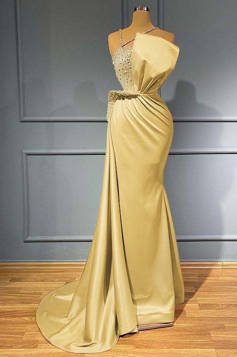 Pink Sleeveless Mermaid Spaghetti Strap Ruffles Prom Dress With Beadings