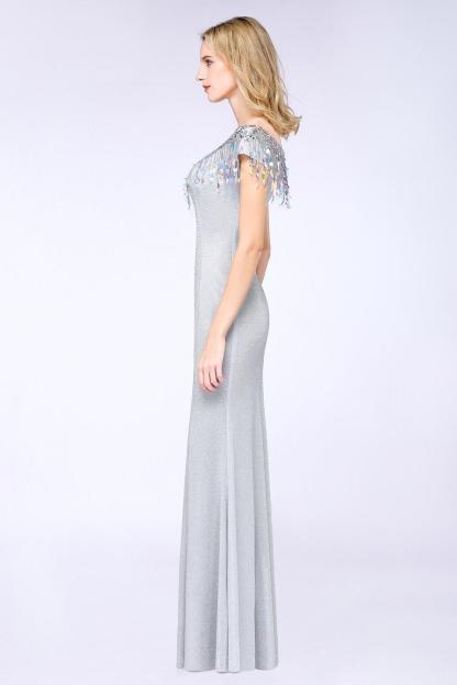 BMbridal Elegant Jewel Short Sleeves Sequins Evening Dress with Tassels