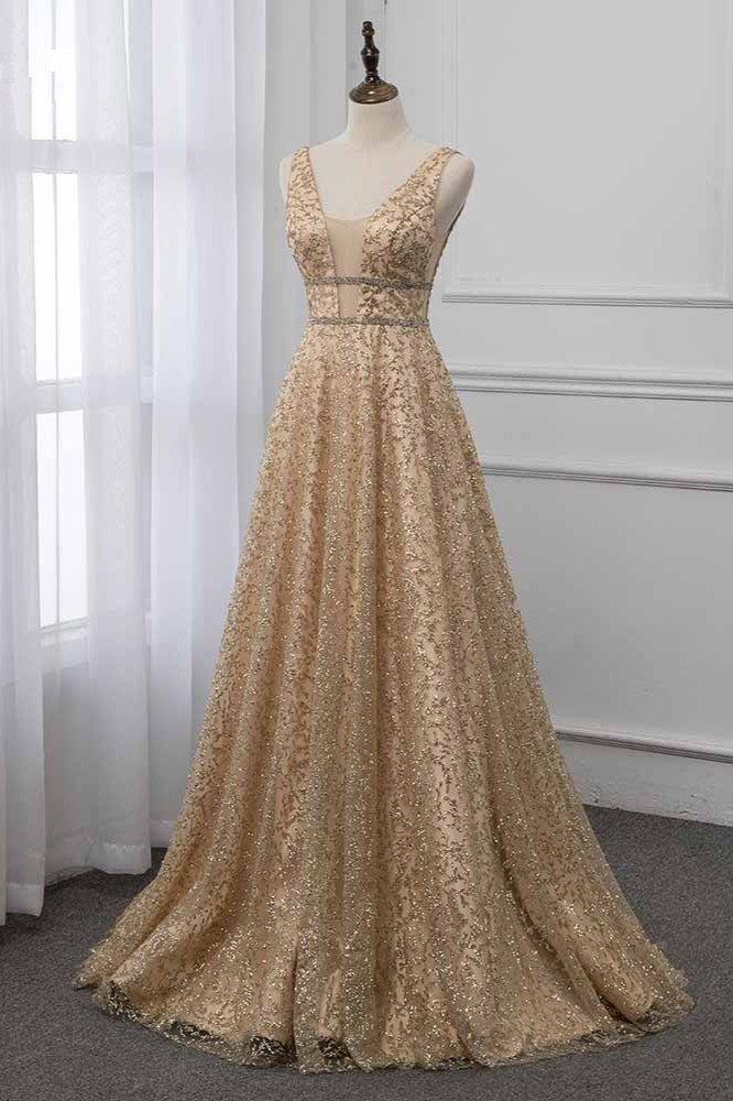 BMbridal Glamorous V-Neck Sleeveless Appliques Prom Dresses with Beadings Online