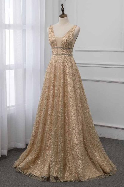 BMbridal Glamorous V-Neck Sleeveless Appliques Prom Dresses with Beadings Online
